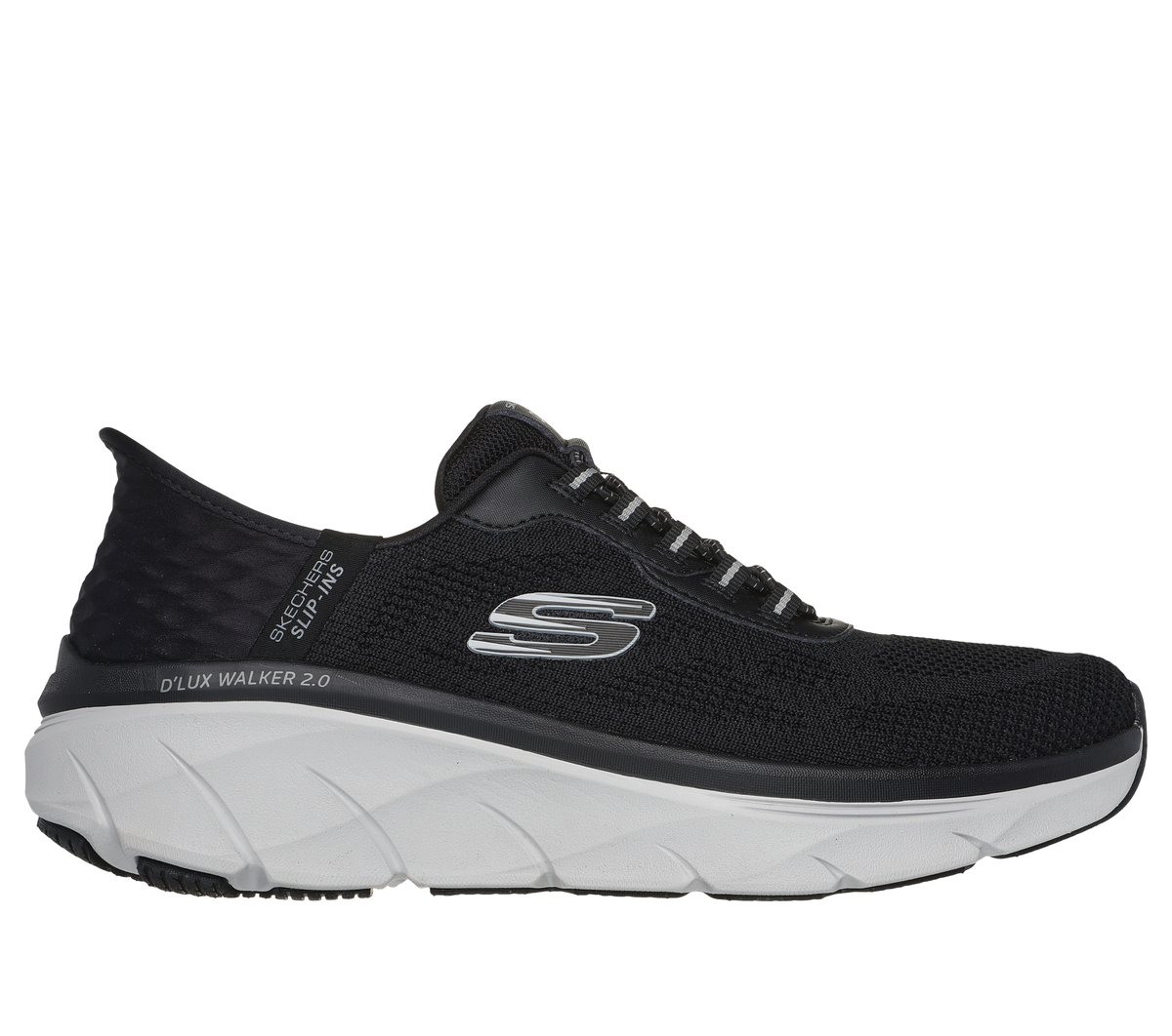 Skechers Slip-ins RF: D'Lux Walker 2.0 - Rezinate en Negro/Gris, talla 39, Vegan