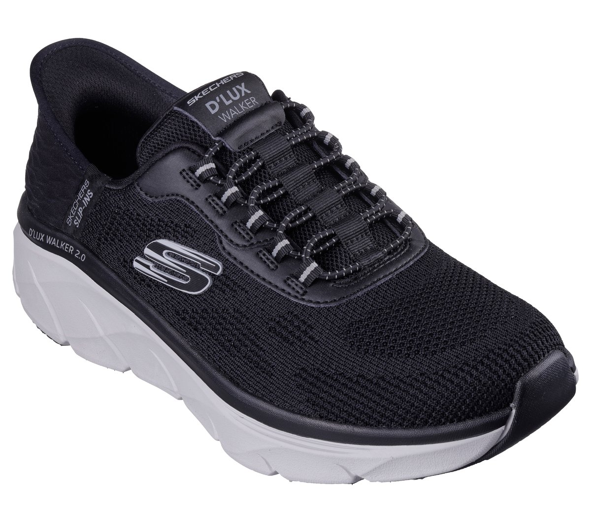 Skechers Slip-ins RF: D'Lux Walker 2.0 - Rezinate Chaussures Moyen Width en Noir/Gris, Vegan, Lavable en machine