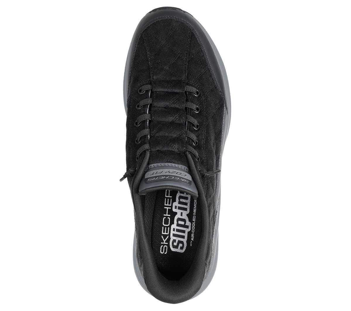 Skechers Slip-ins: Contour Foam - Cozy Fit Cordelux Chaussures Moyen Width en Noir/Gris Anthracite, Lavable en machine
