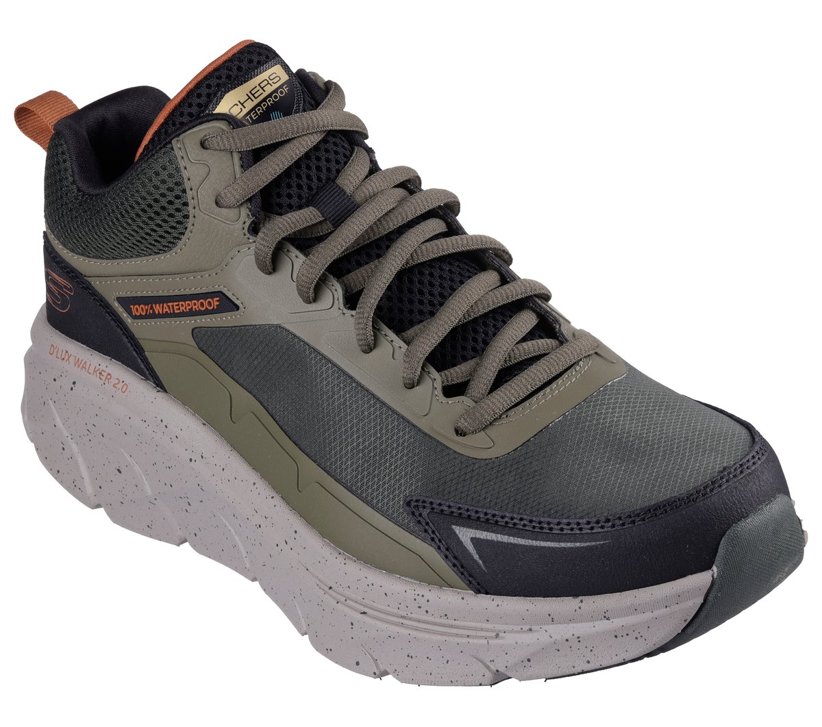 Skechers Waterproof Relaxed Fit: D'Lux Walker 2.0 - Grailo Chaussures Moyen Width en Olive/Orange