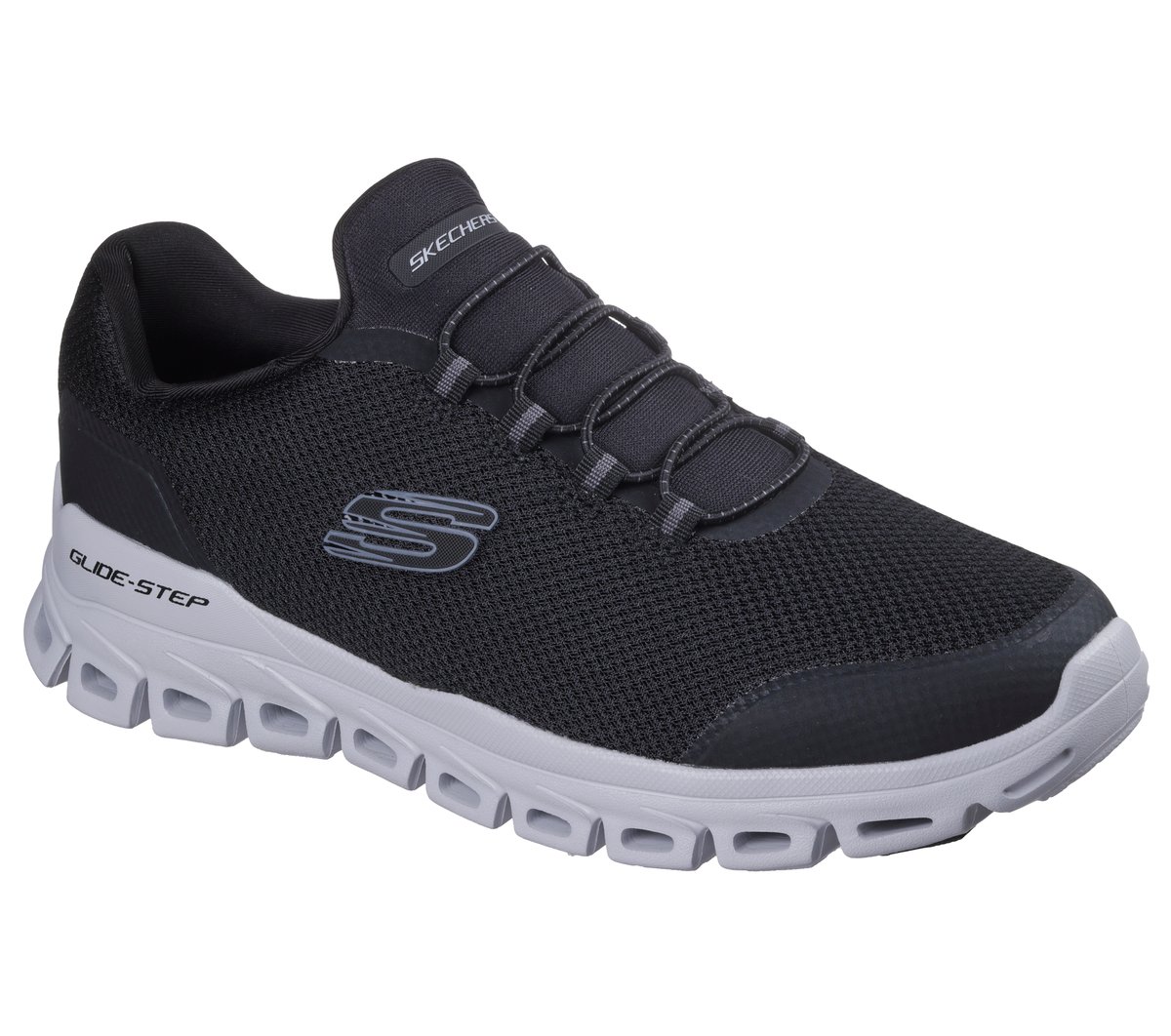 Skechers Glide-Step - Noltek Chaussures Moyen Width en Noir/Gris, Vegan, Lavable en machine