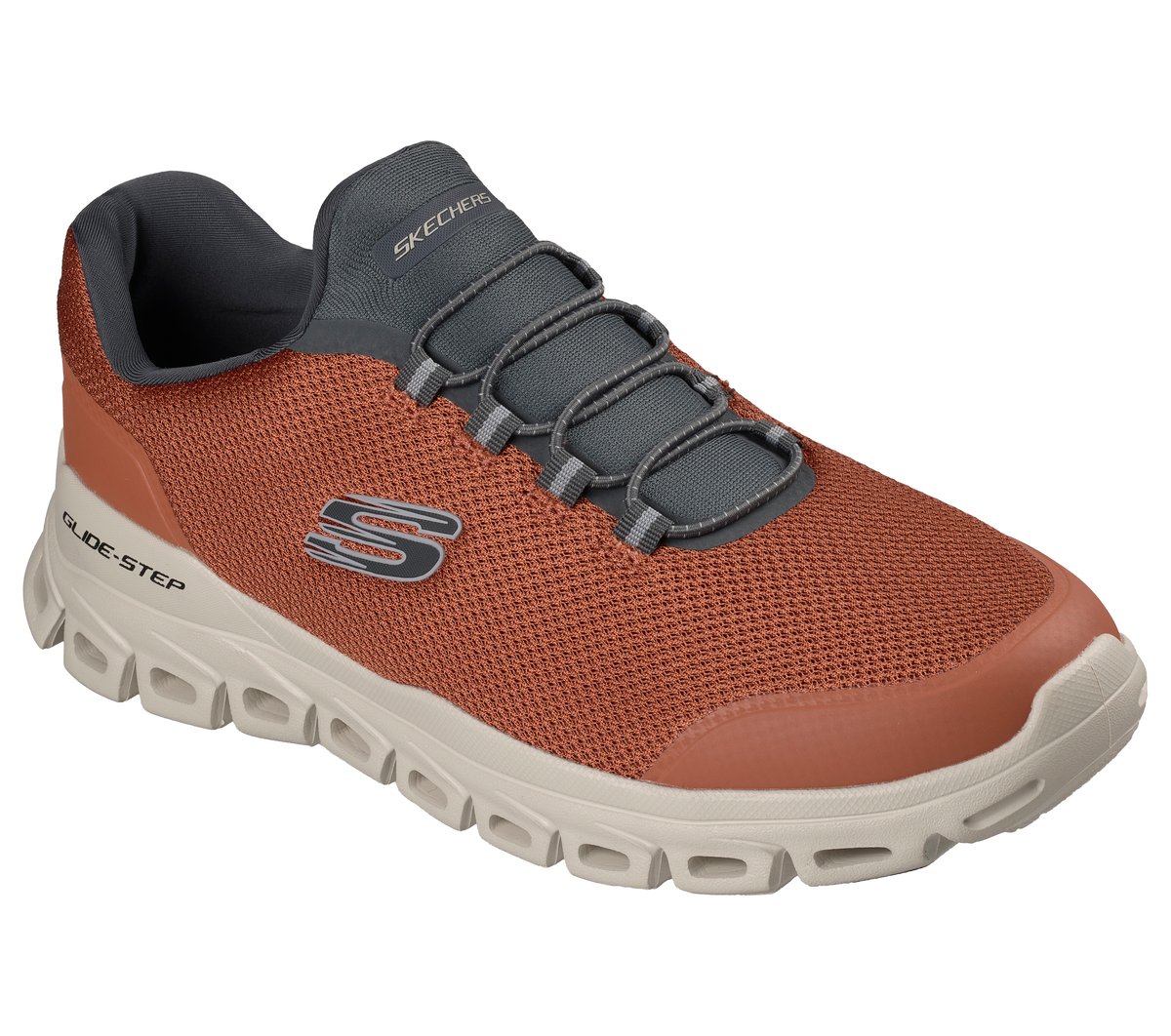 Skechers Glide-Step - Noltek Chaussures Moyen Width en Orange/Gris Anthracite, Vegan, Lavable en machine