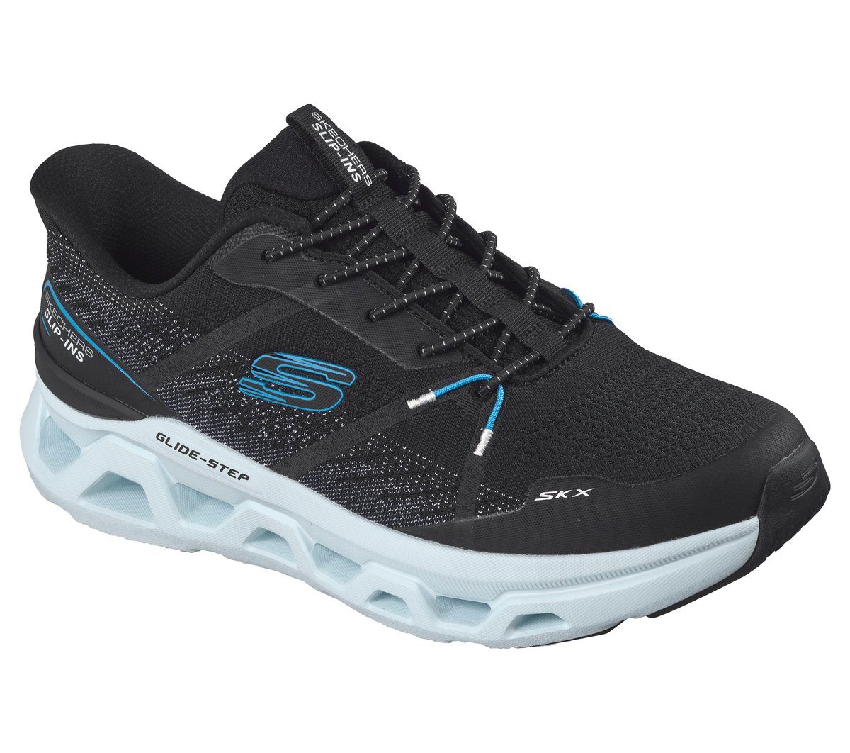 Skechers Slip-ins: Glide-Step Altus - Aphtur Chaussures Moyen Width en Noir/Aqua, Vegan, Lavable en machine