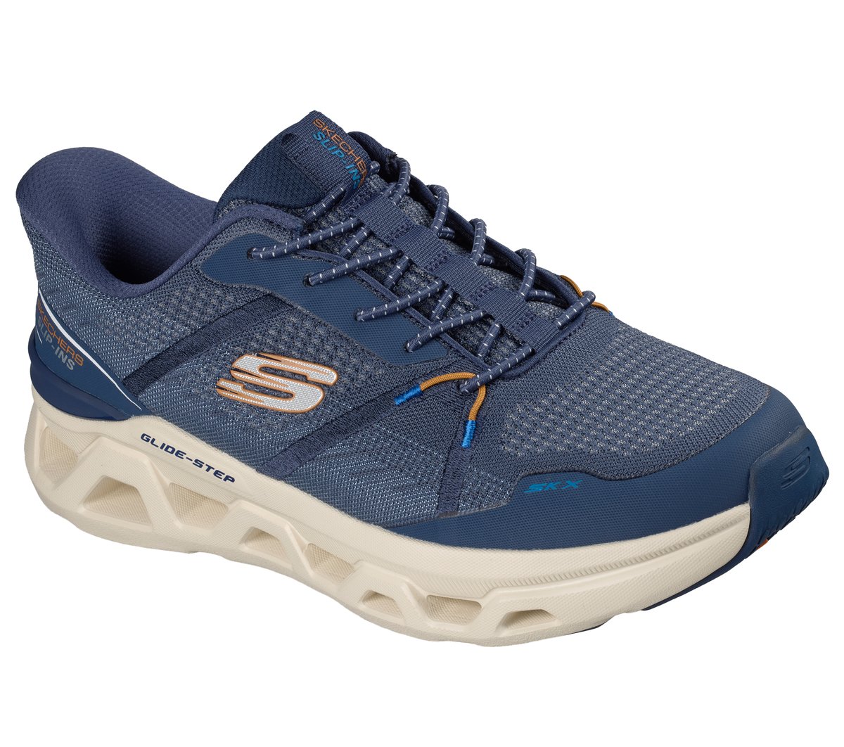 Skechers Slip-ins: Glide-Step Altus - Aphtur Chaussures Moyen Width en Bleu Marine/Orange, Vegan, Lavable en machine