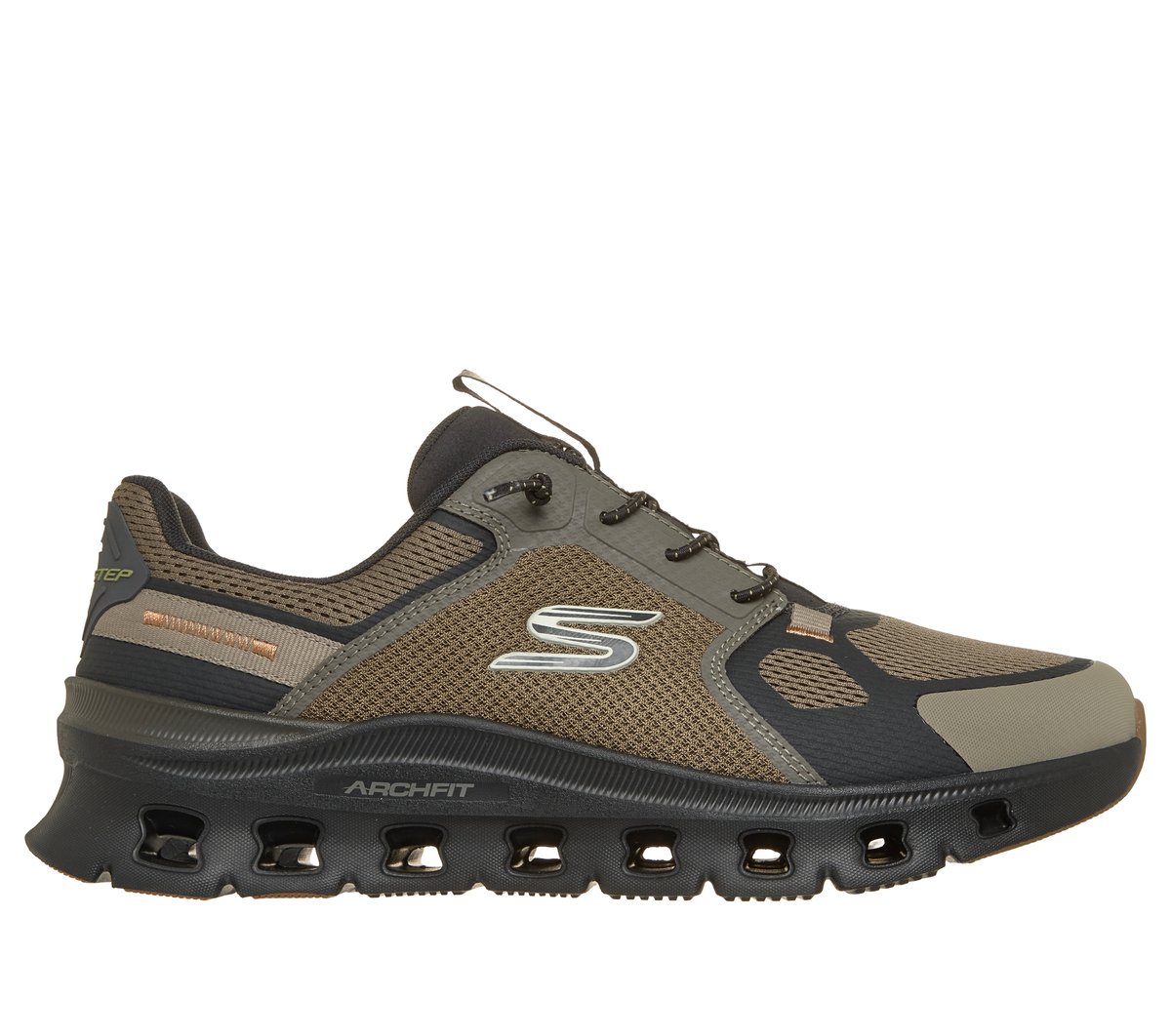 Skechers Arch Fit Glide-Step Pro - Fardoh en Oliva/Negro, talla 39.5, Vegan