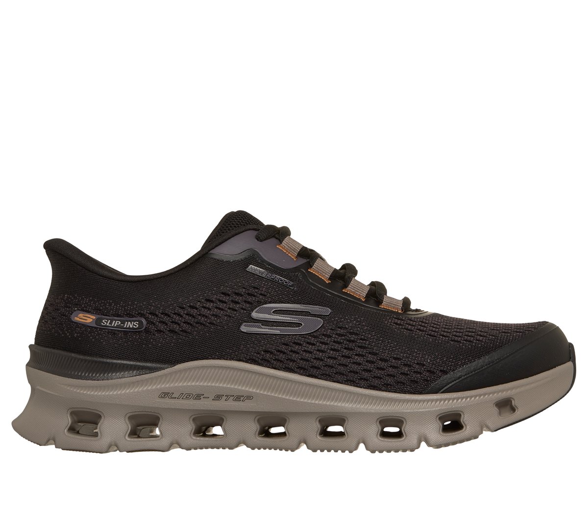 Skechers Skechers Men's Slip-ins Waterproof: Glide-Step Pro - ChaChing Sneaker in Black/Taupe, Size 10 | Textile/Synthetic, Vegan
