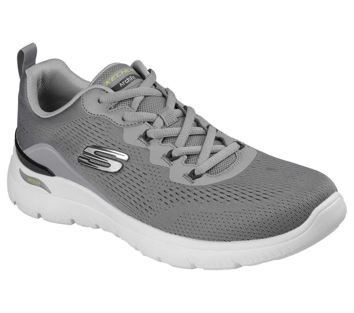 Skechers Arch Fit Summits - Kravel Chaussures Moyen Width en Gris Anthracite/Vert-Lime, Vegan, Lavable en machine