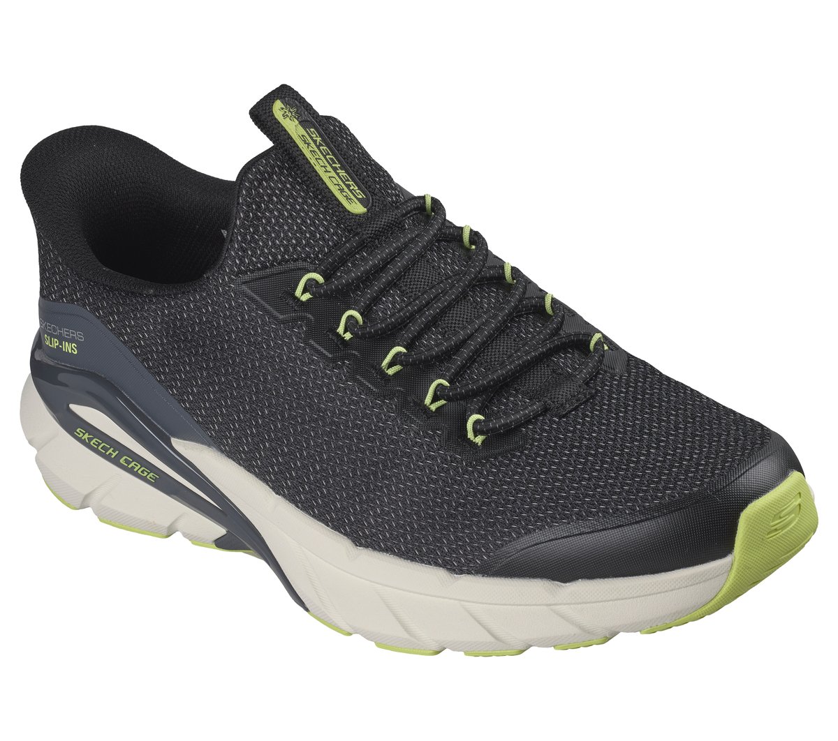 Skechers Slip-ins: Skech Cage - Covra Chaussures Moyen Width en Noir/Vert-Lime, Vegan