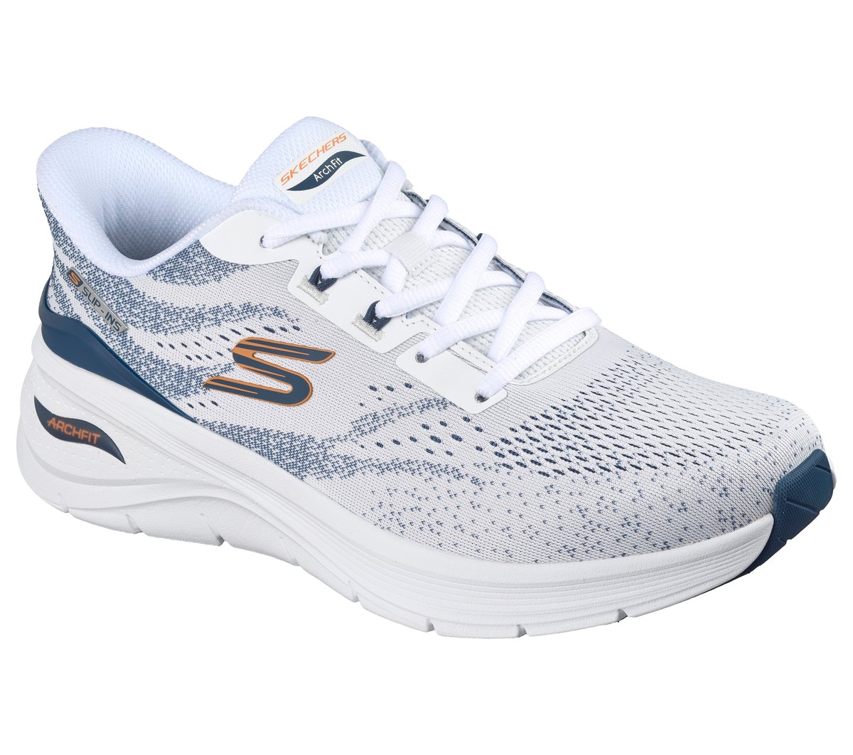 Skechers Slip-ins: Arch Fit 3.0 Chaussures Moyen Width en Blanc/Bleu Marine, Vegan, Lavable en machine
