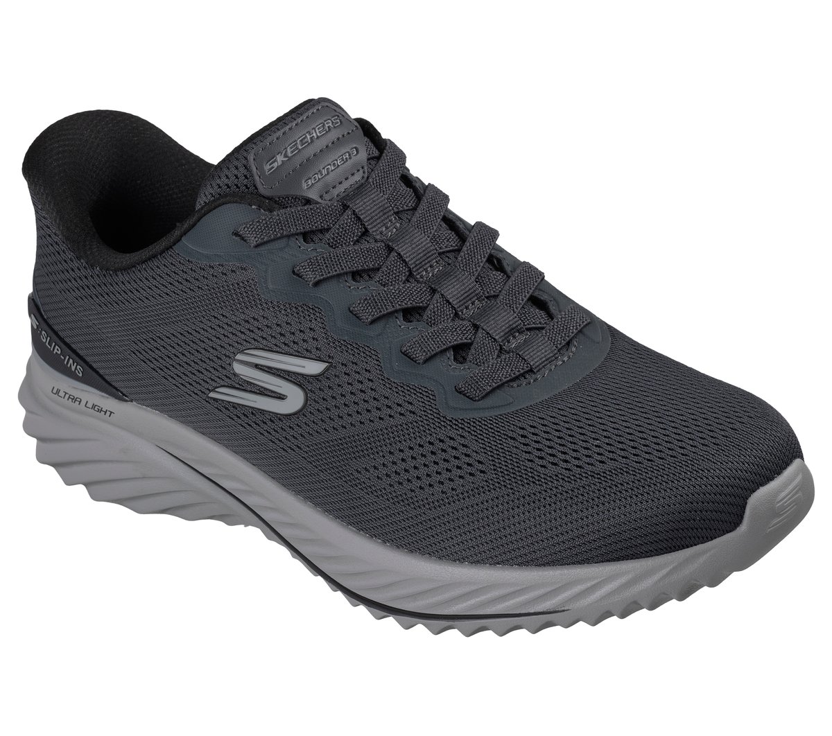 Skechers Slip-ins: Bounder 3.0 - Recurrence Chaussures Wide Width en Noir/Gris Anthracite, Vegan, Lavable en machine