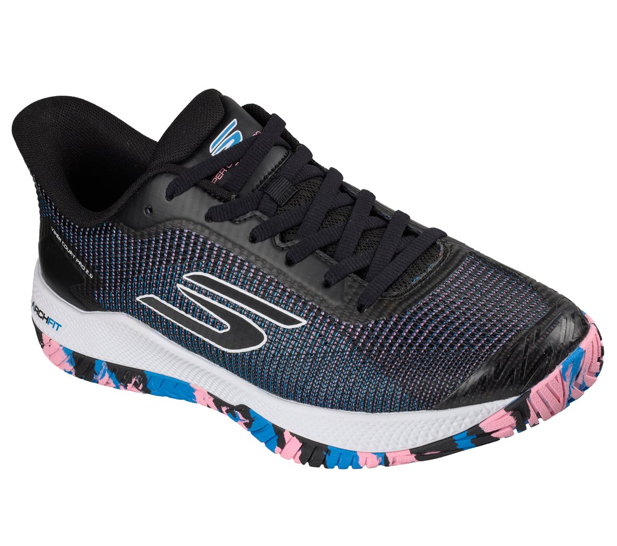 Skechers Viper Court Pro 2.0 Moyen Width en Noir/Bleu/Rose, Arch Fit