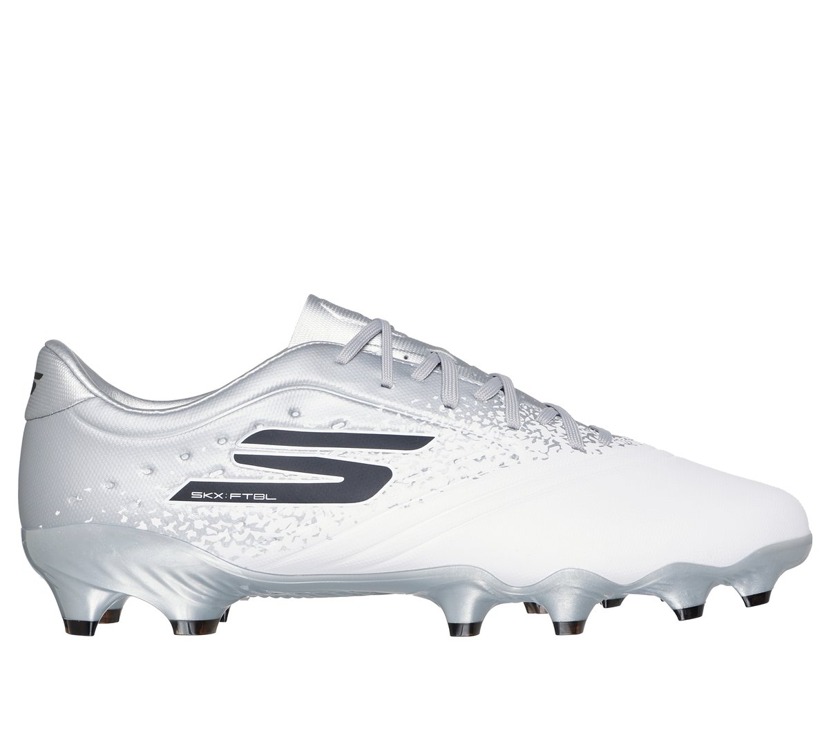 Skechers Razor 1.5 Academy FG en Blanco/Plata, talla 40.5