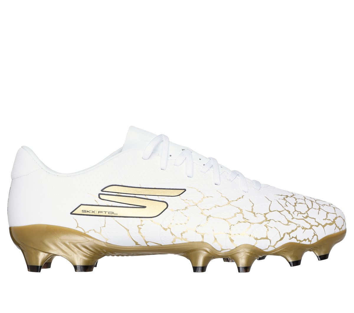 Skechers SKX_ 1.5 Academy FG en Blanco/Negro/Oro, talla 40.5