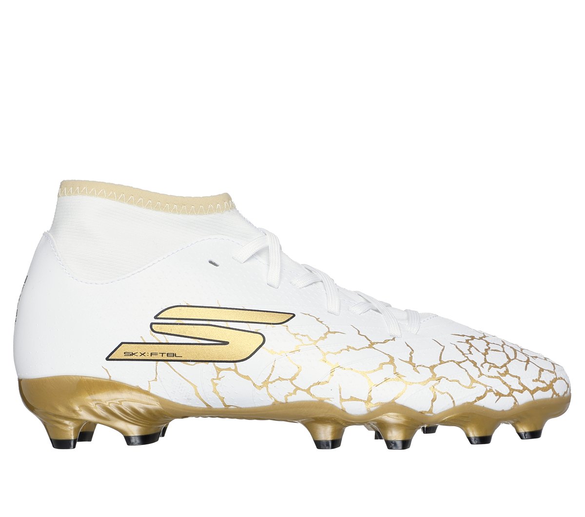 Skechers Skechers SKX_ 1.5 Jr Youth FG High Shoes in White/Black/Gold, Size 3 | Synthetic/Textile