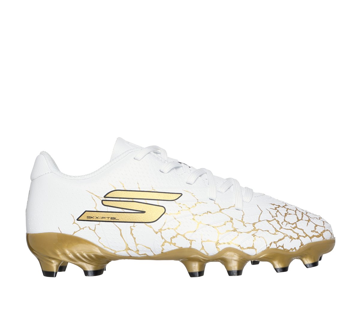 Skechers Skechers SKX_ 1.5 Jr Td FG Sneaker in White/Black/Gold, Size 9.5 | Synthetic/Textile