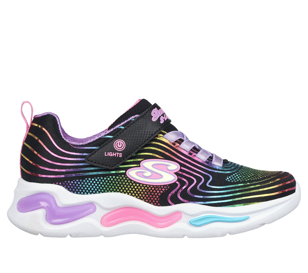 Skechers niña S Lights: Wavy Beams en Negro, talla 27