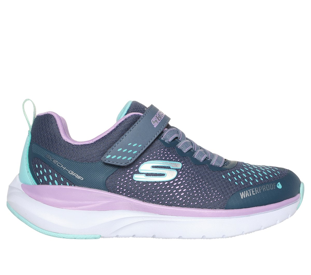 Skechers niña Waterproof: Ultra Groove - Hydro Mist en Gris/Hombreta, talla 27.5