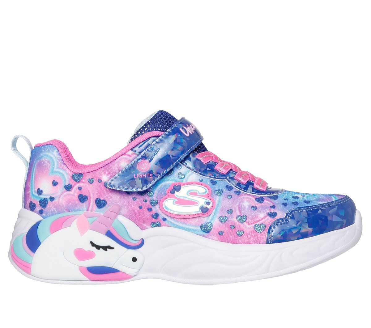 Skechers niña S-Lights: Unicorn Dreams - Heart Sparkles en Navy, talla 33.5