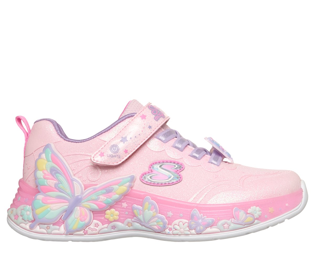 Skechers niña S-Lights: Butterfly Bliss en Rosa Claro, talla 27.5