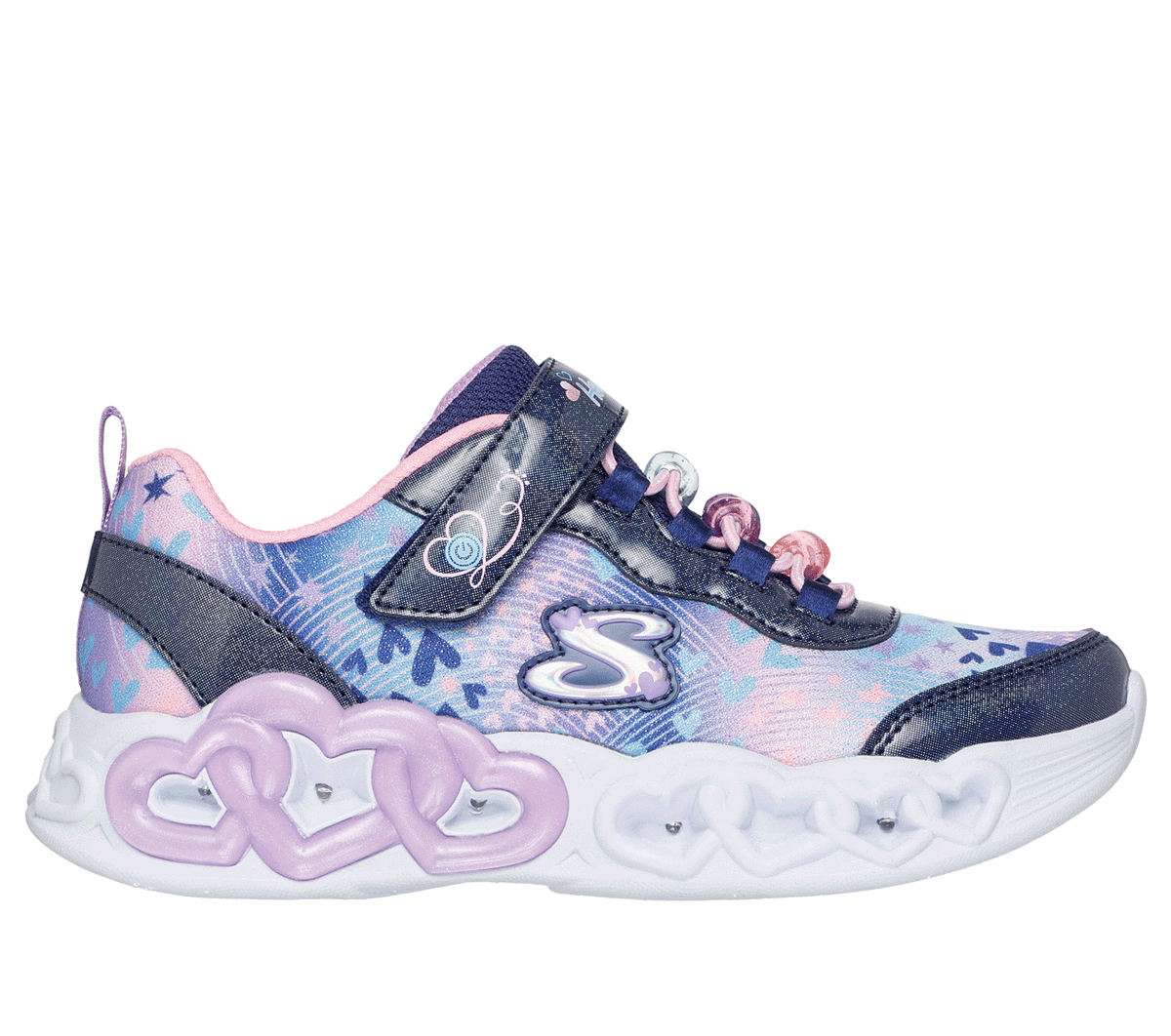 Skechers niña Infinite Heart Lights - Heart Jewels en Navy, talla 27