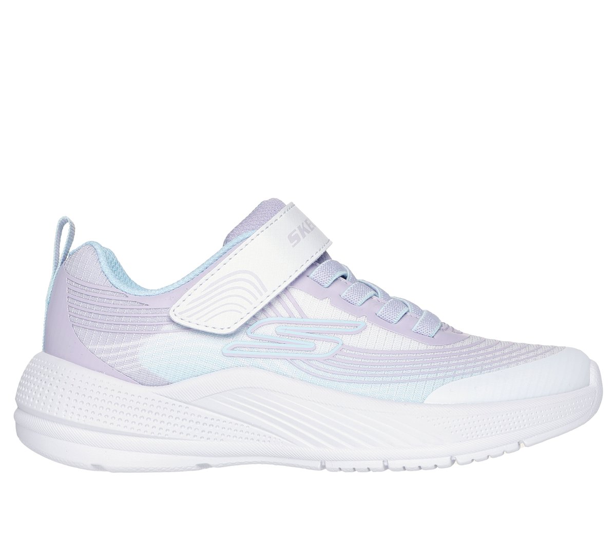 Skechers niña Microspec Advance en Blanco/Lavanda/Hombreta, talla 33