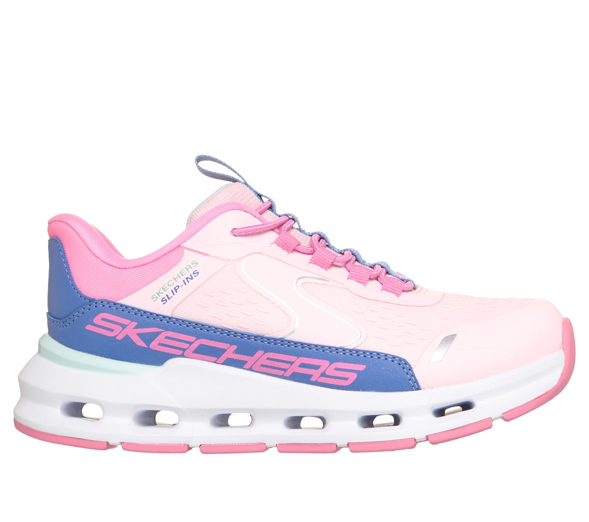 Skechers Girls Pink,Blue Slip-Ins: Glide-Step - Vista Lane Sneaker In Pink/Blue, Size 5.5 | Synthetic/Textile, Machine Washable