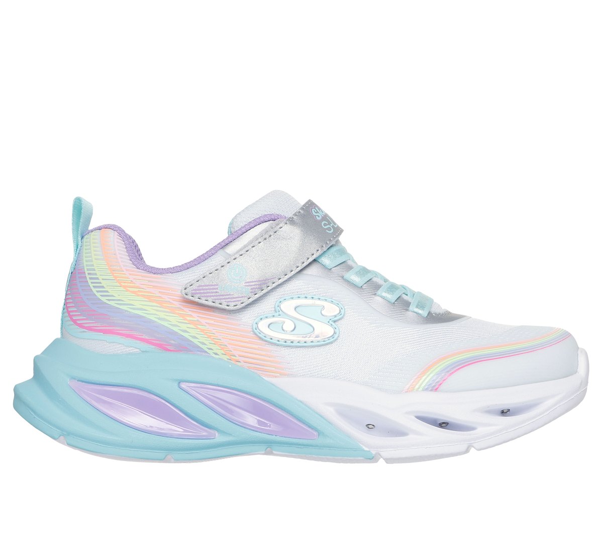 Skechers niña S-Lights: Cosmic Glow - Rainbow Dream en Plata, talla 31