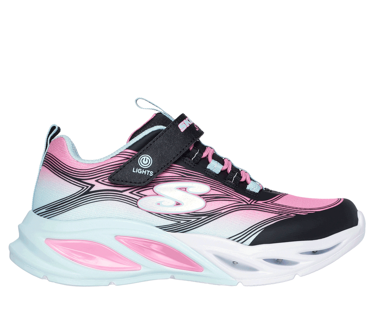 Skechers niña S-Lights: Cosmic Glow en Negro, talla 28