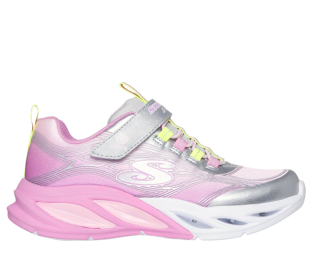 Skechers Skechers Girls S-Lights: Cosmic Glow Sneaker in Silver, Size 9.5 | Textile/Synthetic