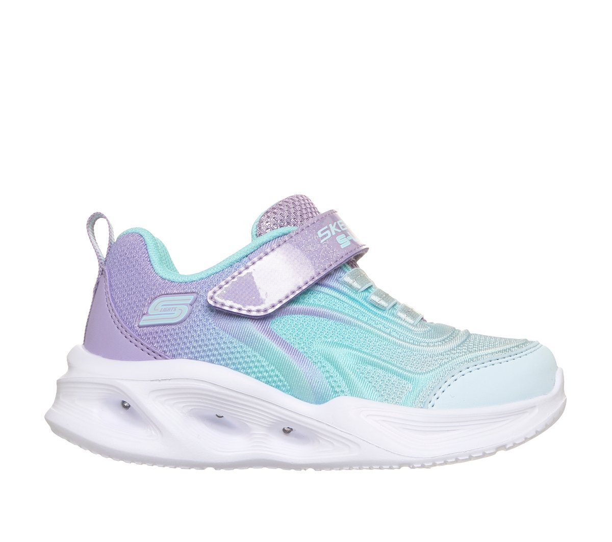 Skechers S-Lights: Sola Glow - Color Breeze en Lavanda, talla 21