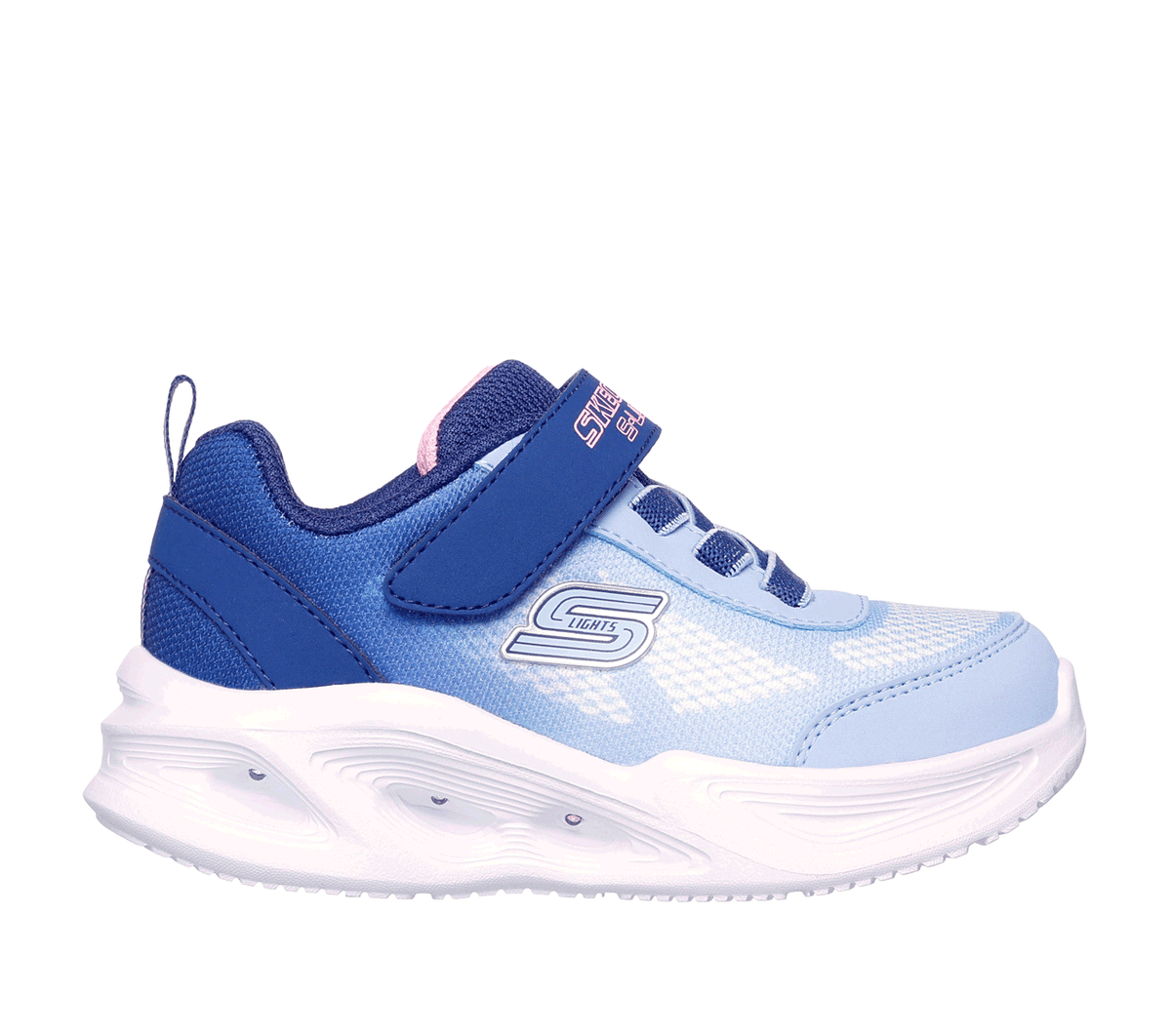 Skechers S-Lights: Sola Glow - Ombre Deluxe en Azul Marino/Azul Claro, talla 22