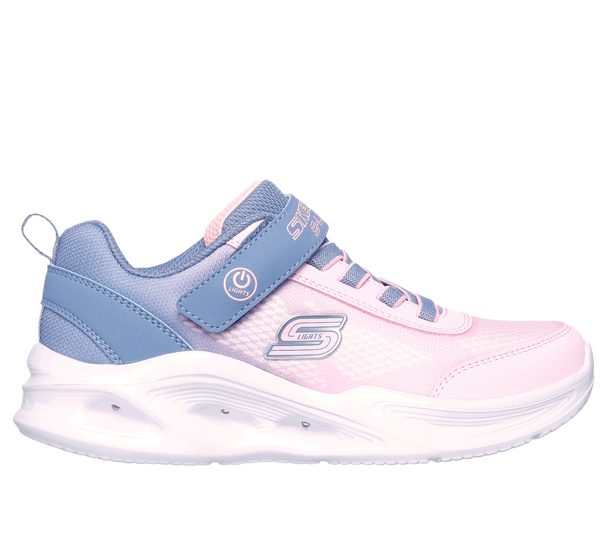 Skechers niña S-Lights: Sola Glow - Ombre Deluxe en Gris/Rosa Claro, talla 29