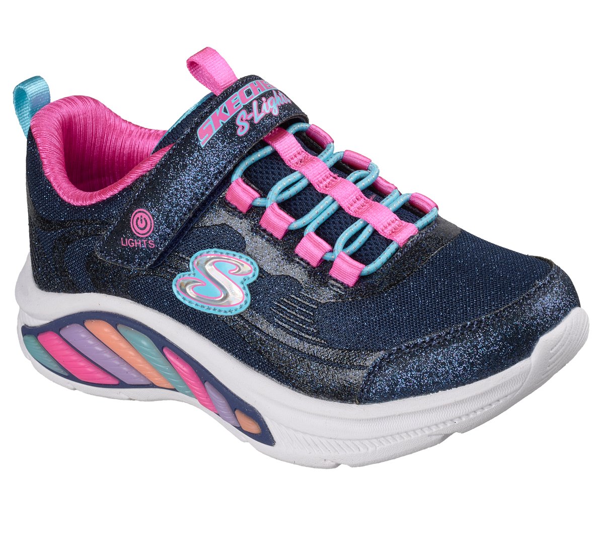 Skechers S-Lights: Rainbow Cruisers - Glitzy Glow Chaussures Moyen Width en Bleu Marine