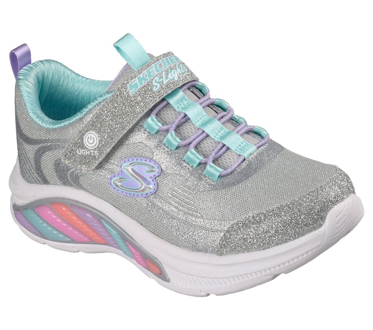 Skechers S-Lights: Rainbow Cruisers - Glitzy Glow Chaussures Moyen Width en Argent/Bleu