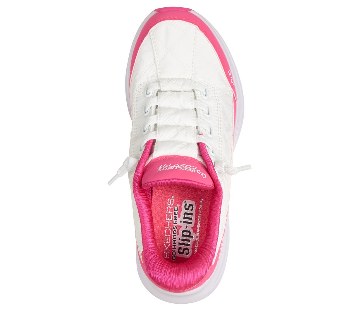 Skechers Slip-ins: Contour Foam - Cozy Fit Chaussures Moyen Width en Blanc/Rose Fluo, Lavable en machine