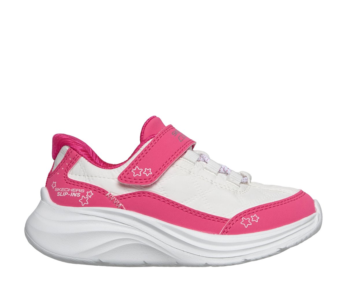 Skechers Slip-ins: Comfy Sprints - Cozy Fit en Blanco/Rosa Caliente, talla 24