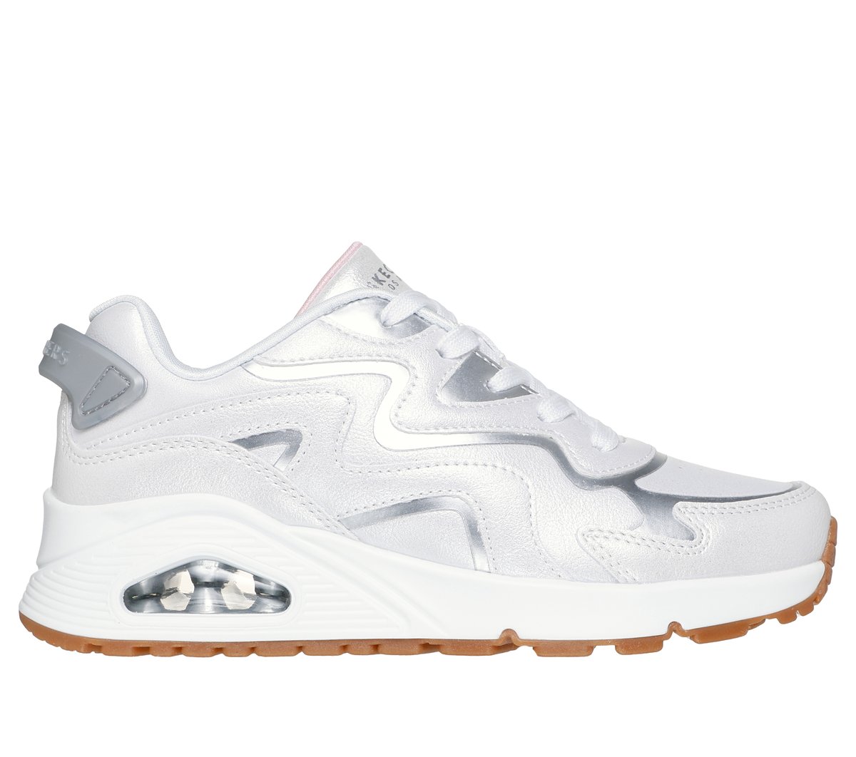 Skechers niña UNO Gen1 - Wavy Shimmer en Blanco/Plata, talla 27.5