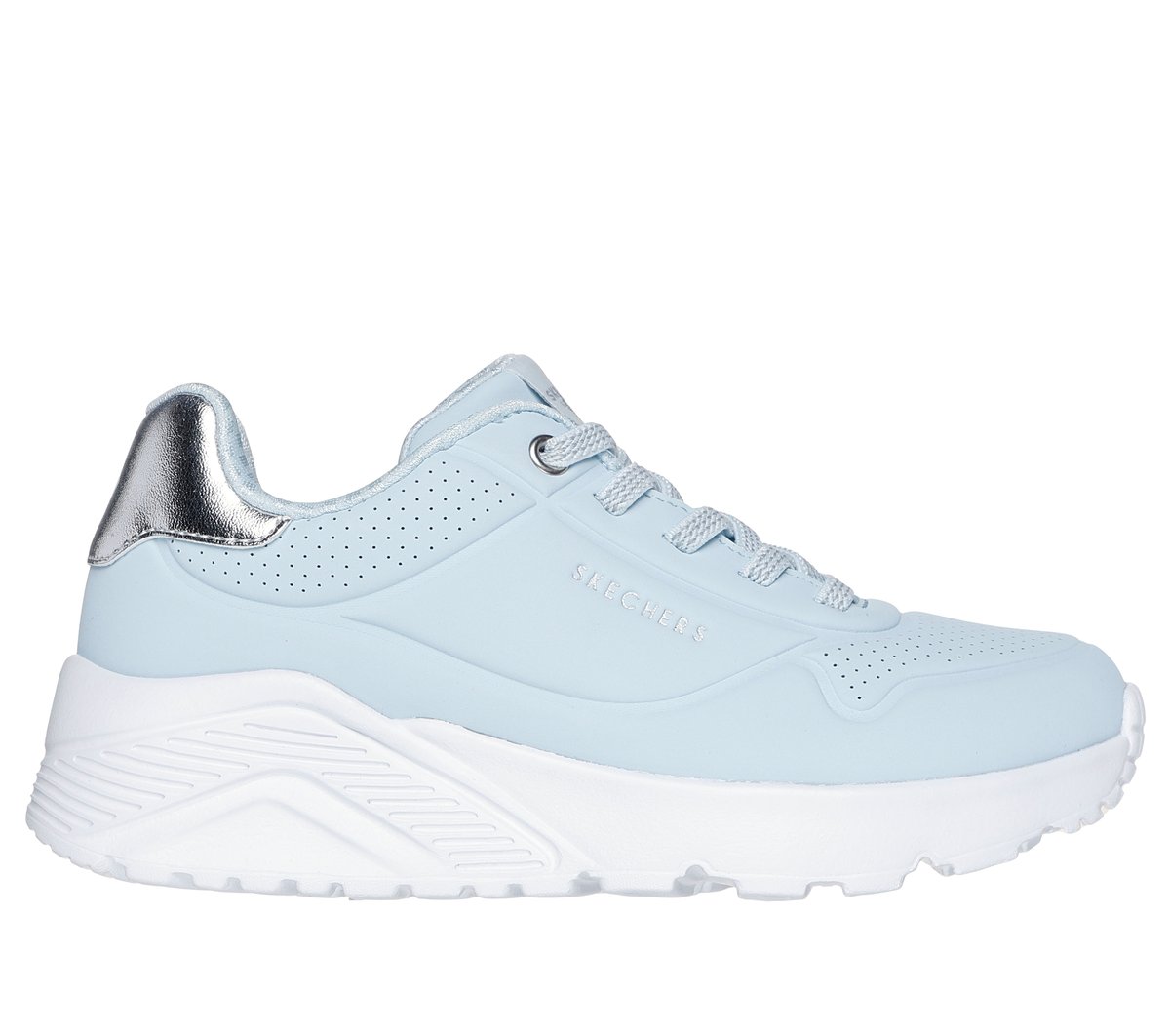 Skechers niña UNO Lite en Azul Claro/Plata, talla 27