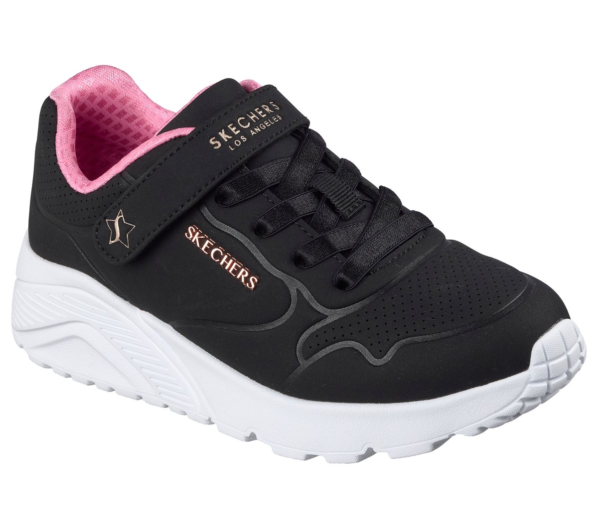 Skechers UNO Lite - Star Icon Chaussures Moyen Width en Noir/Or Rose, Lavable en machine