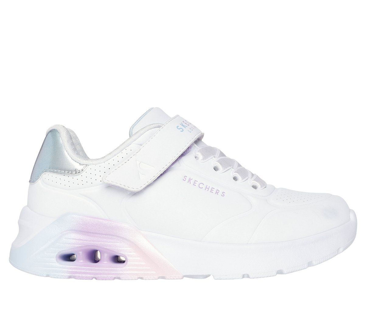 Skechers niña UNO Lite 2.0 - Vivid Metallic en Blanco, talla 27.5