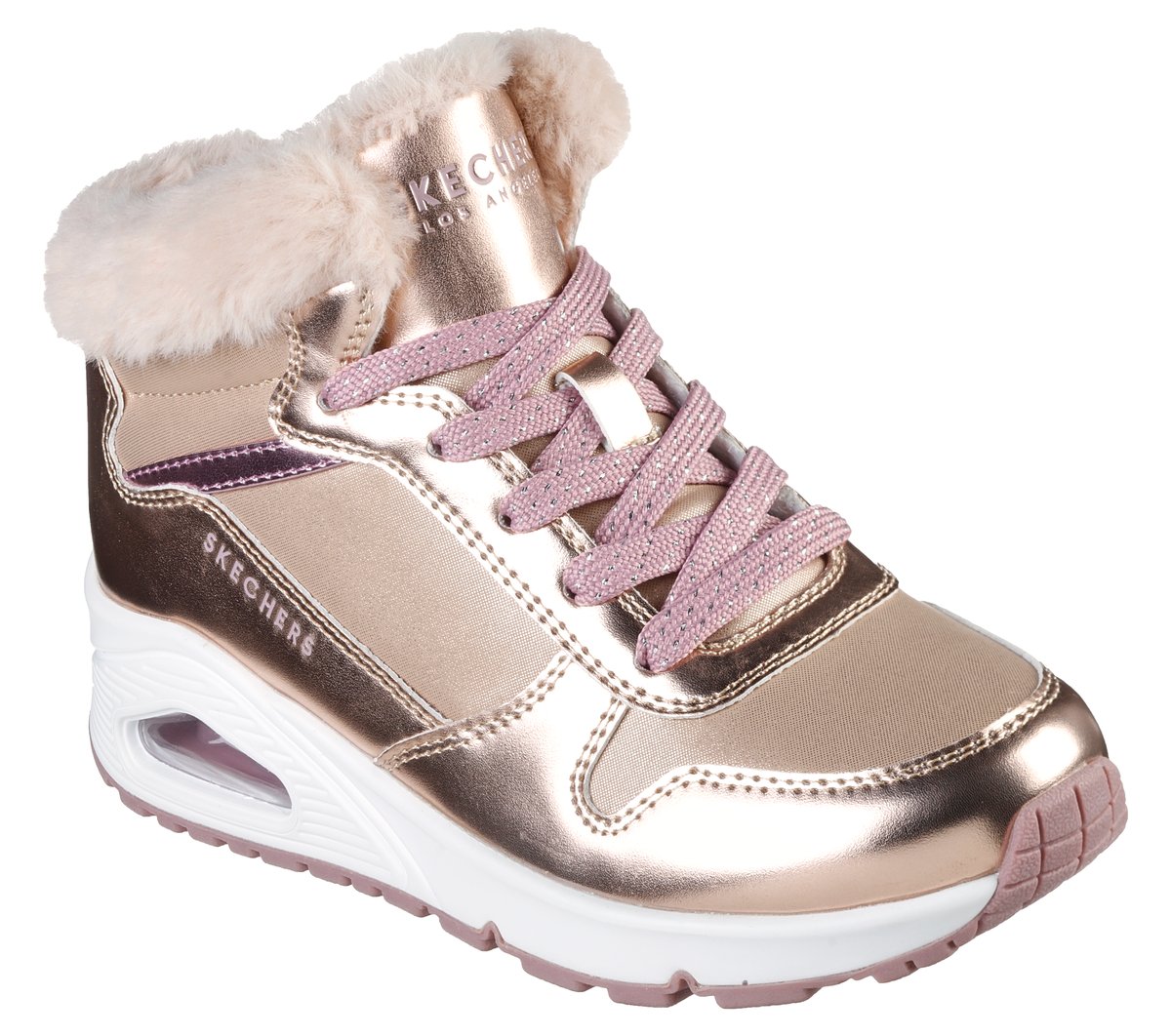 Skechers Girls Uno - Cosy On Air Boots In Rosegold, Size 3.5 | Synthetic/Textile
