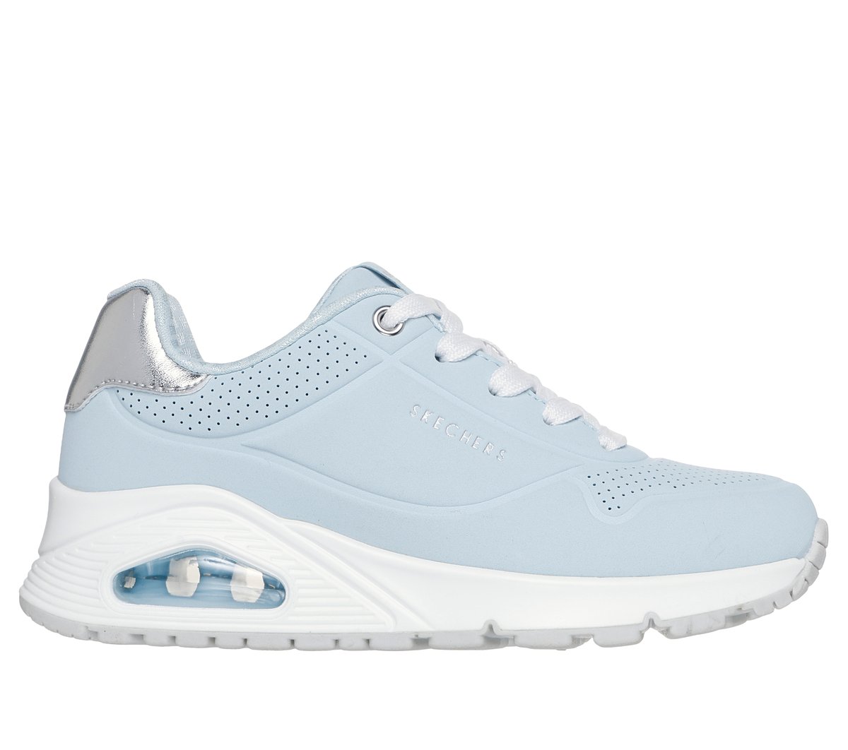 Skechers niña UNO Gen1 - Shimmer Away en Azul Claro/Plata, talla 39