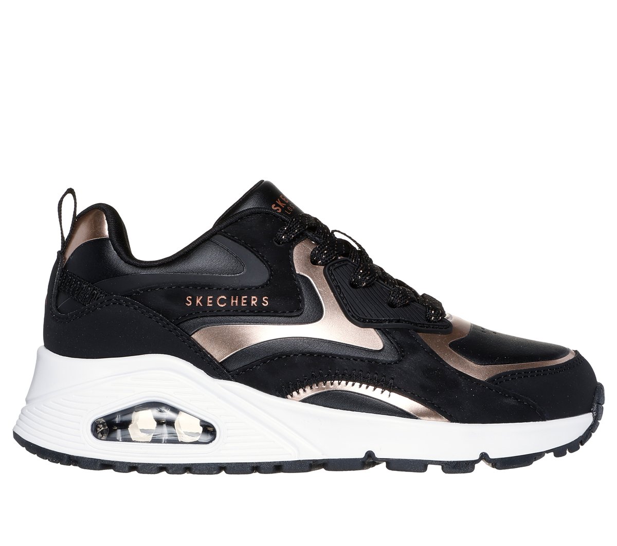 Skechers niña UNO Gen1 - Color Surge en Negro/Oro Rosa, talla 37