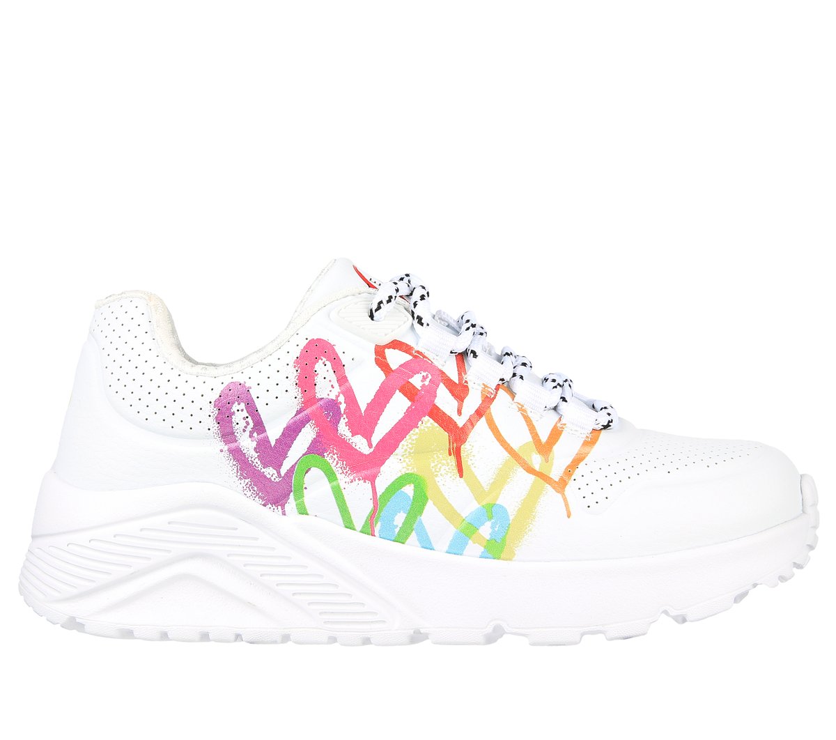 Skechers Girls JGoldcrown: UNO Lite - Love Brights Sneaker in White, Size 2 | Synthetic, Machine Washable