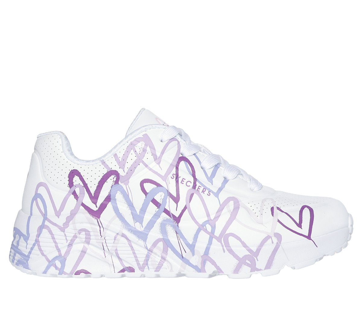 Skechers niña JGoldcrown: UNO Lite - Spread the Love en Blanco/Claro Morado, talla 33