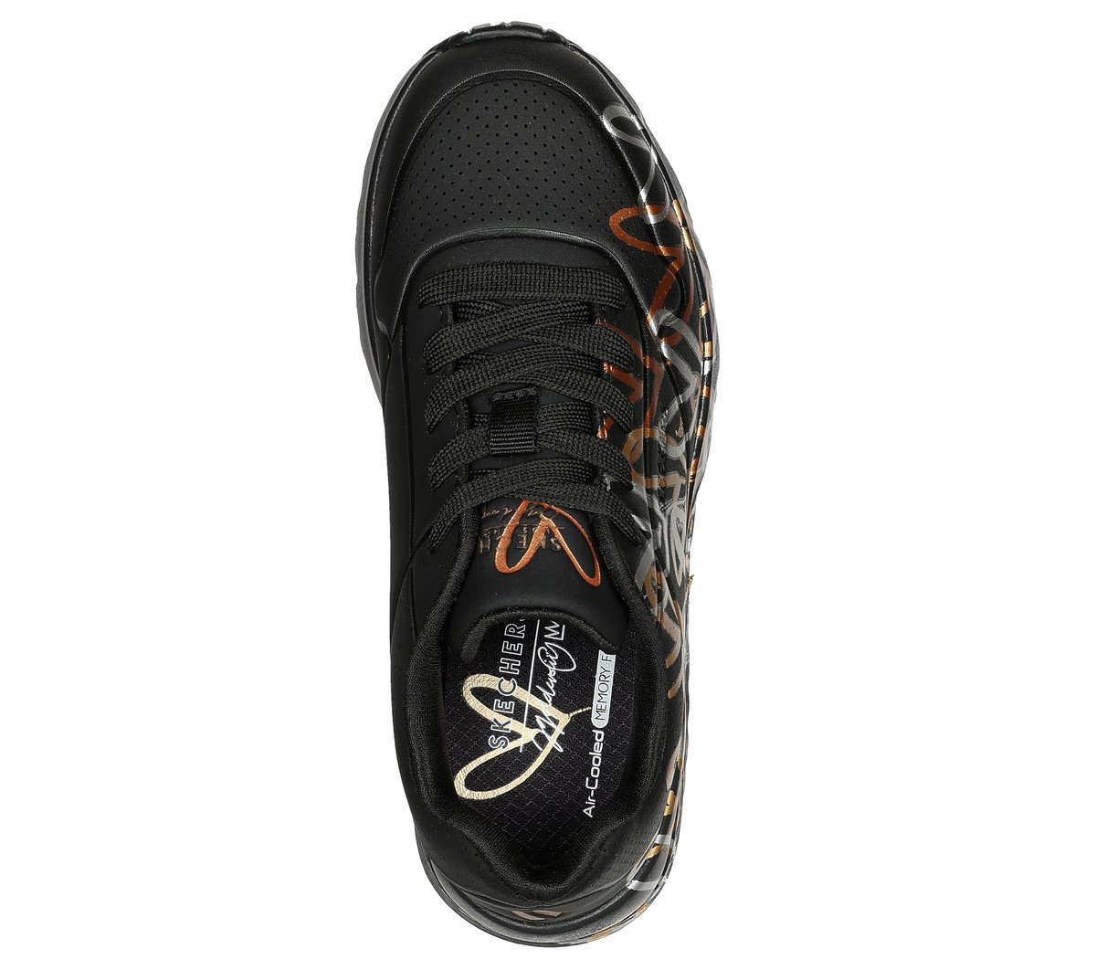 Skechers x JGoldcrown: UNO Lite - Metallic Love Chaussures Moyen Width en Noir/Doré, Lavable en machine