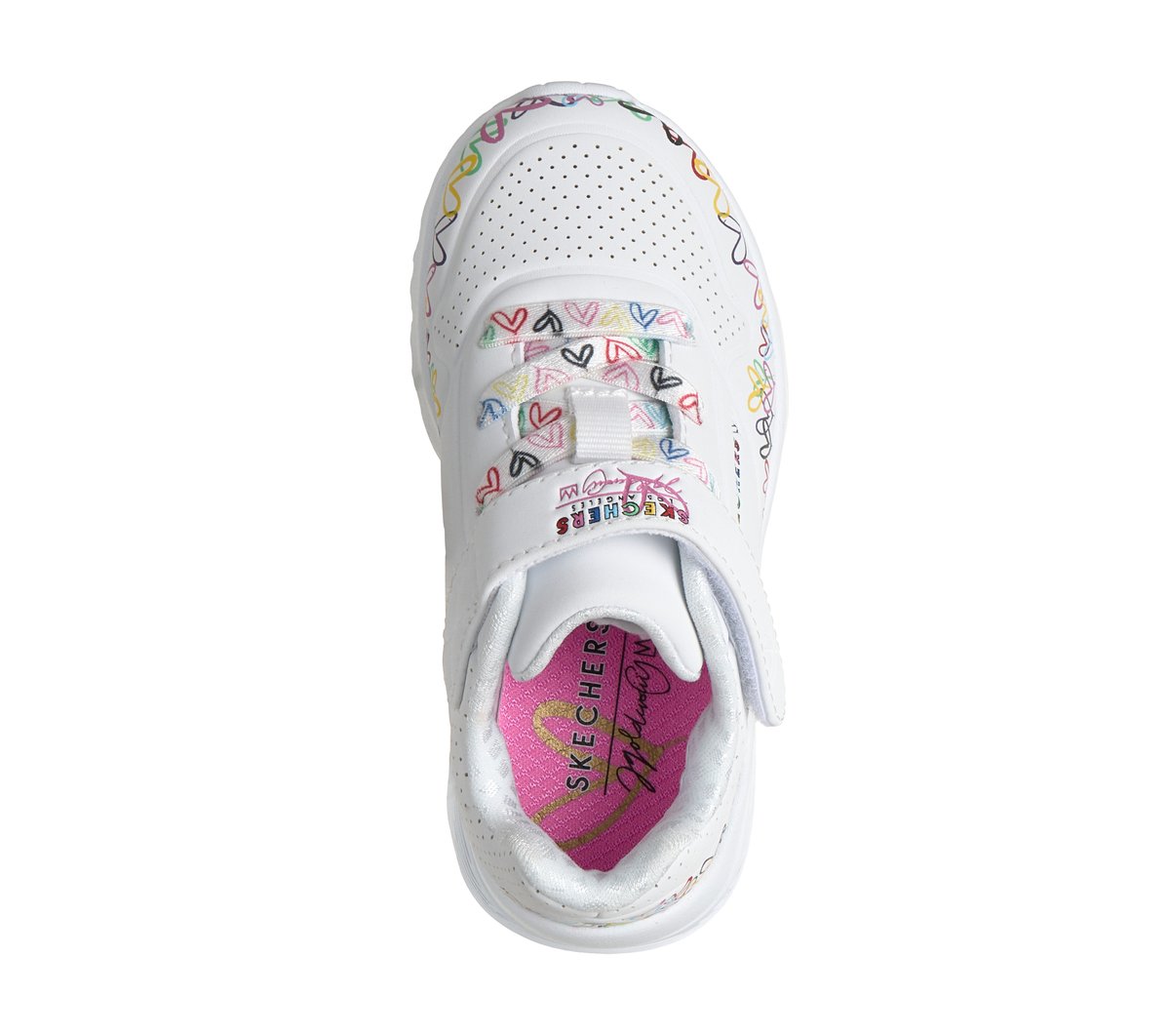 Skechers JGoldcrown: UNO Lite - Heart Craze Chaussures Moyen Width en Blanc, Lavable en machine