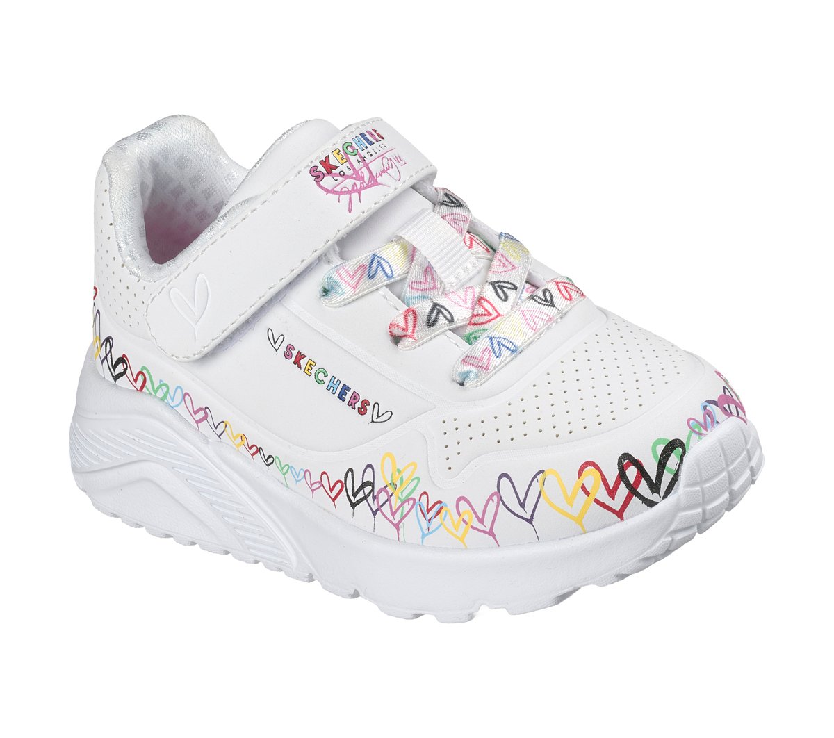 Skechers JGoldcrown: UNO Lite - Heart Craze Chaussures Moyen Width en Blanc, Lavable en machine