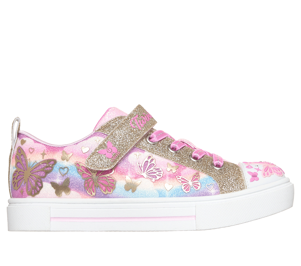 Skechers Girls Pink Twinkle Toes: Twinkle Sparks - Butterfly Sky Sneaker In Size 9.5 | Synthetic