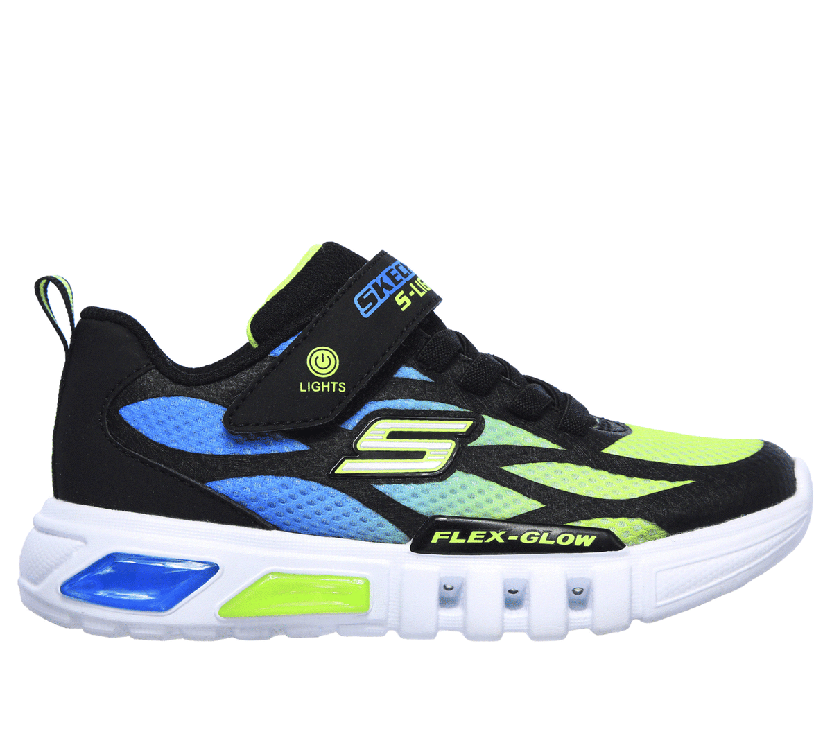 Skechers niño S Lights: Flex-Glow - Dezlo en Negro/Lima, talla 36